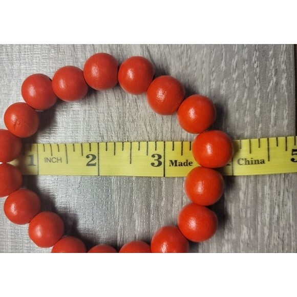 Vintage Orange Wood Bead Bracelet 8in - Picture 3 of 3